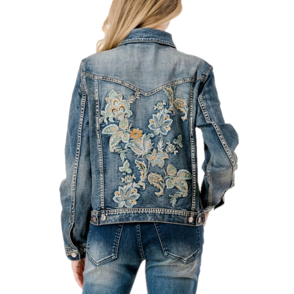 Grace in L.A. Womens Denim Floral Jacket