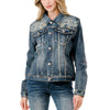 Grace in L.A. Womens Denim Floral Jacket