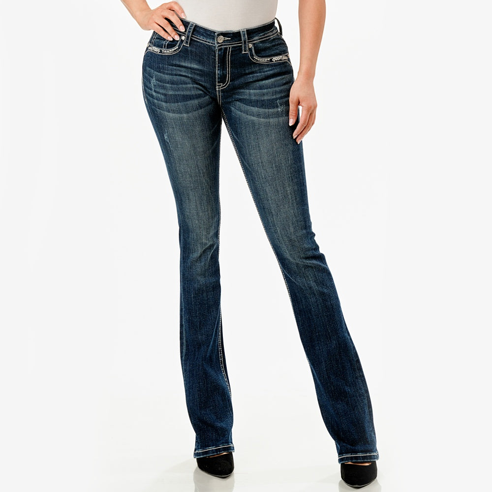 Grace in L.A. Womens Embroidery Bootcut Jeans