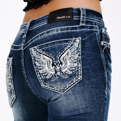 Grace in L.A. Womens Wing Embroidery Jeans