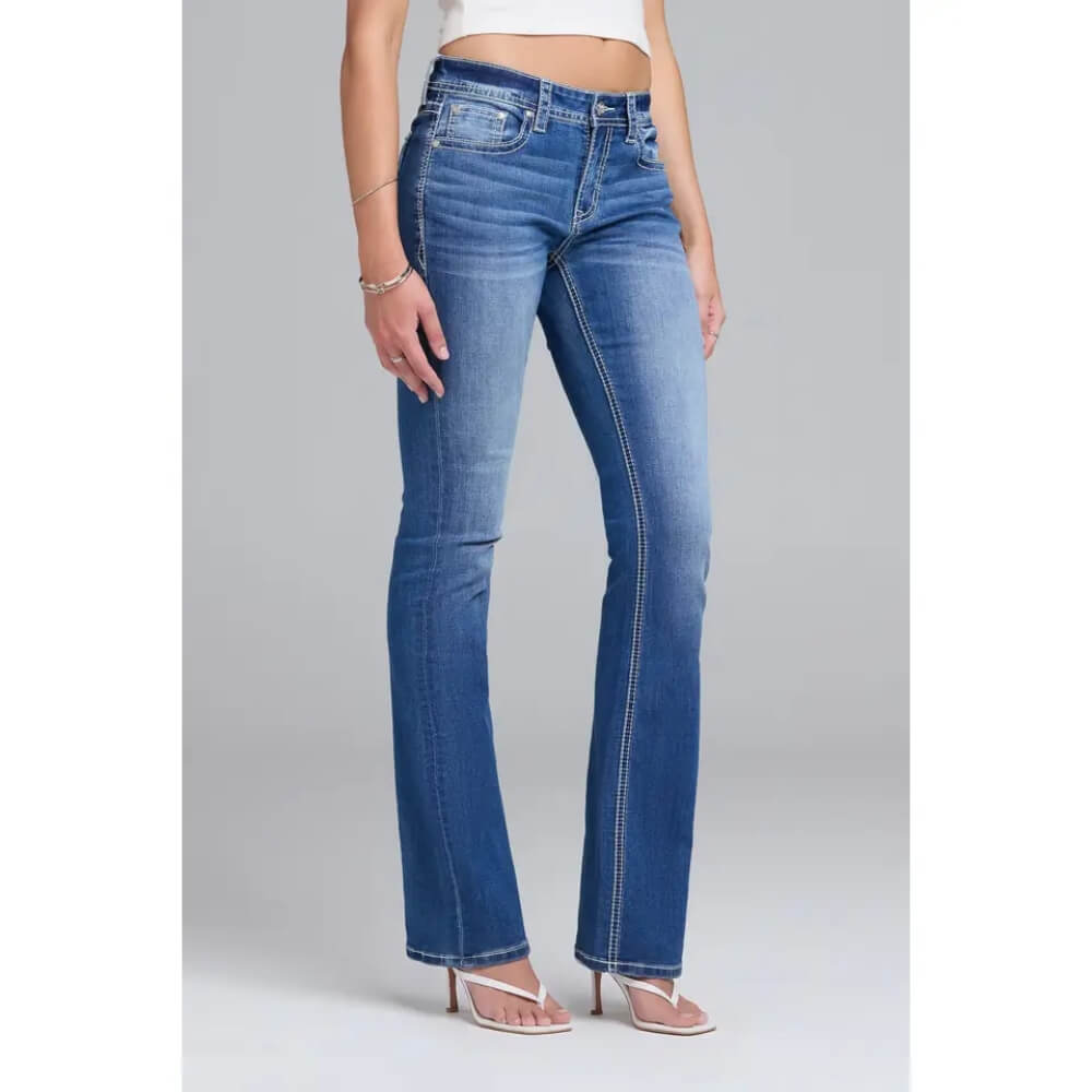 Grace in L.A. Womens Aztec 3D Mid-Rise Bootcut Jeans Medium Wash - EB62031