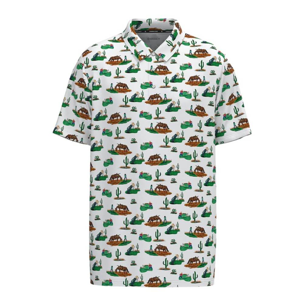 HHooey Mens "The Drive" Polo Shirt White /Green Cowboy Golf Course - HP2602WHGR