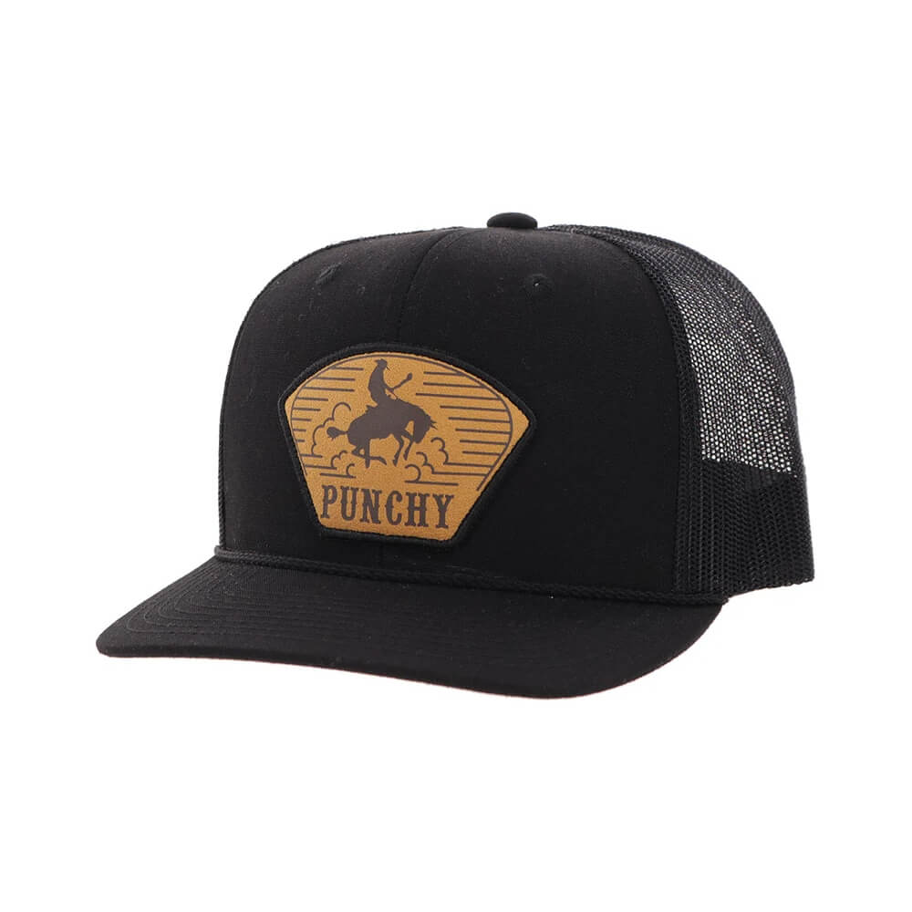 Hooey Mens "Cavvy" Punchy Cap Black w/Leather Patch - 5035T-BK