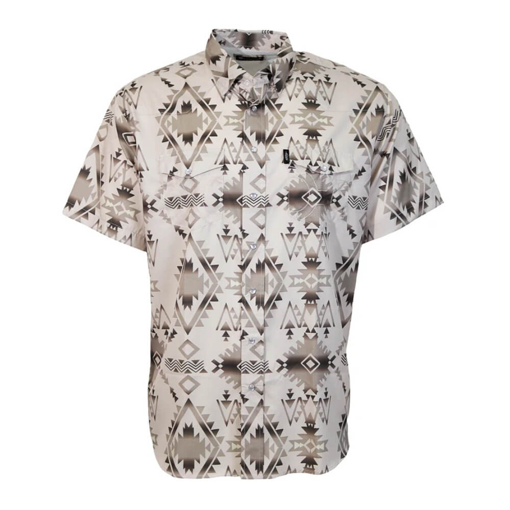 Hooey Mens "Sol" Short Sleeve Pearl Snap Shirt Tan/Aztec - HT2621TNAZ