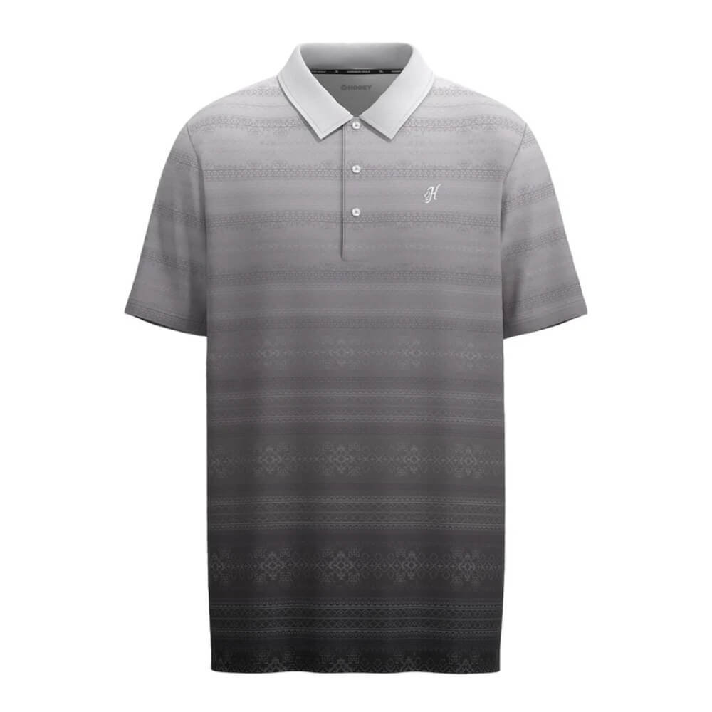 Hooey Mens "The Weekender" Polo Shirt Black/White Ombre w/Aztec - HP2601WHAZ