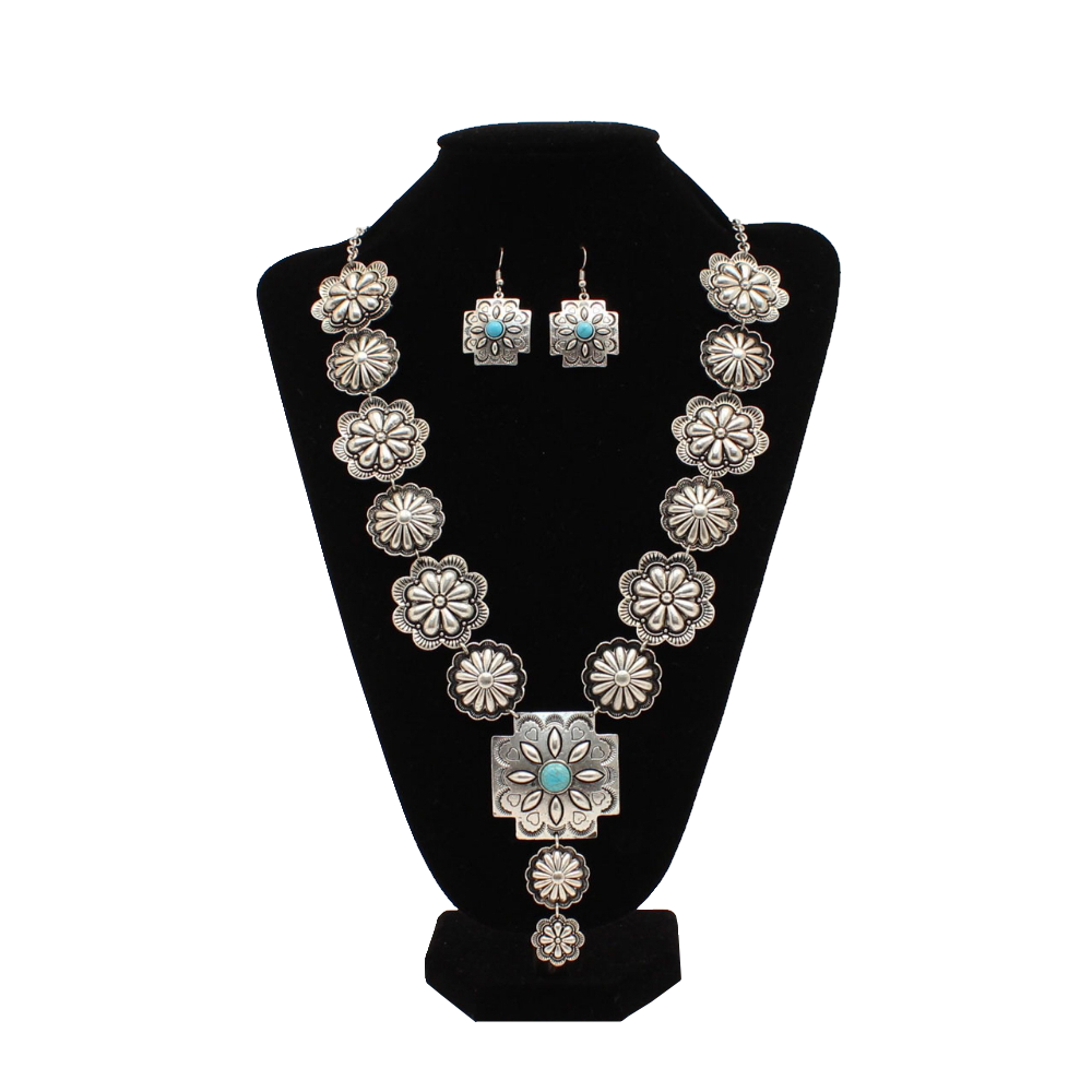 Blazin Roxx Womens Square Pendant With Floral Conchos Jewelry Set - 30460