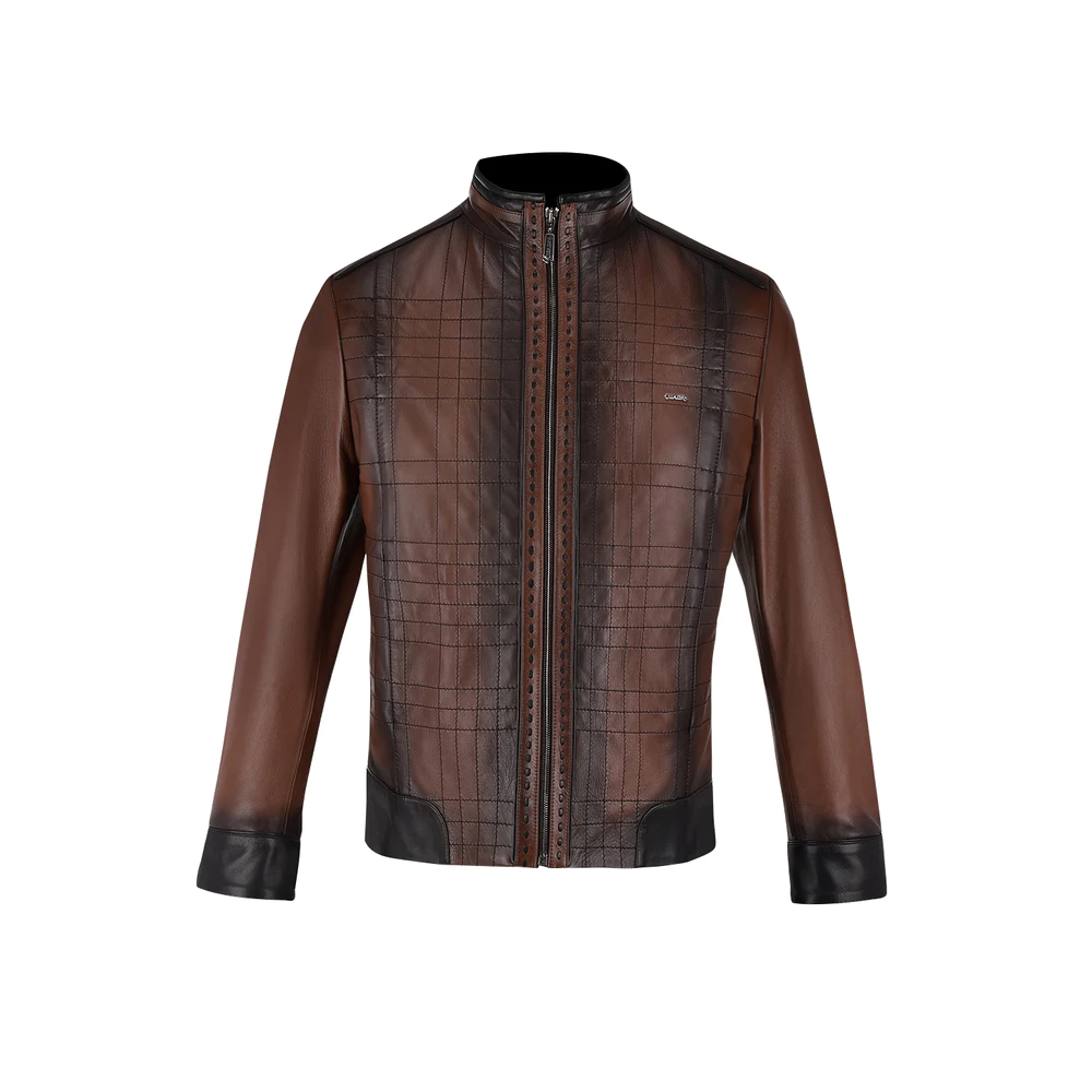 Cuadra Mens Mandarin Neck Dark Brown Leather Jacket - JC160