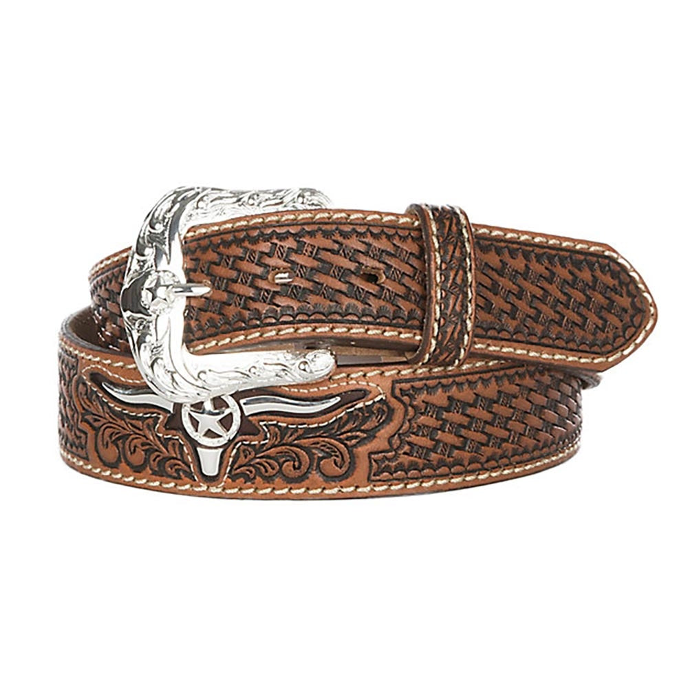 Justin Mens Natural Colored Trophy Bull Western Belt