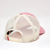 Pink and beige cap with mesh back on a white background