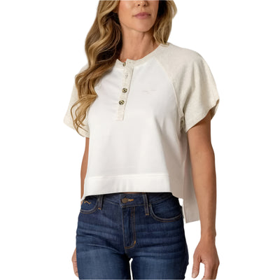 Kimes Ranch Womens Hellena Cropped Henley T-Shirt