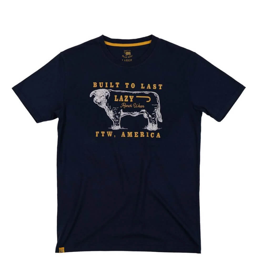 Lazy J Mens Built To Last Short Sleeve T-Shirt Navy - BUILDTOLAST