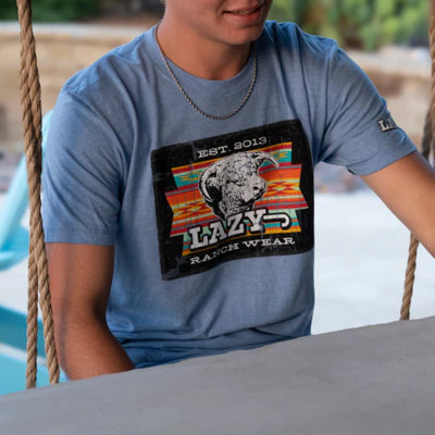 Lazy J Mens Cowpoke Short Sleeve T-Shirt Blue - COWPOKEBLUE