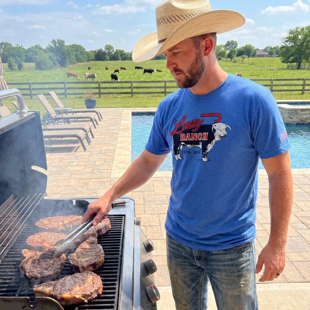 Lazy J Mens Ranch Beefmaker Short Sleeve T-Shirt Blue - LJ26-SS-BLUBM
