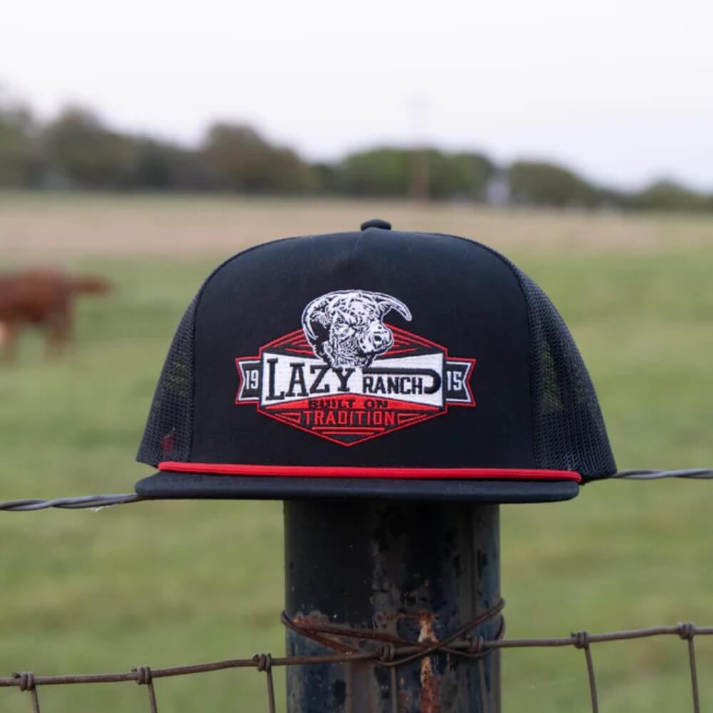 Lazy J Mens Ranch Domino Cap Black - BLKBLK4DMNORED