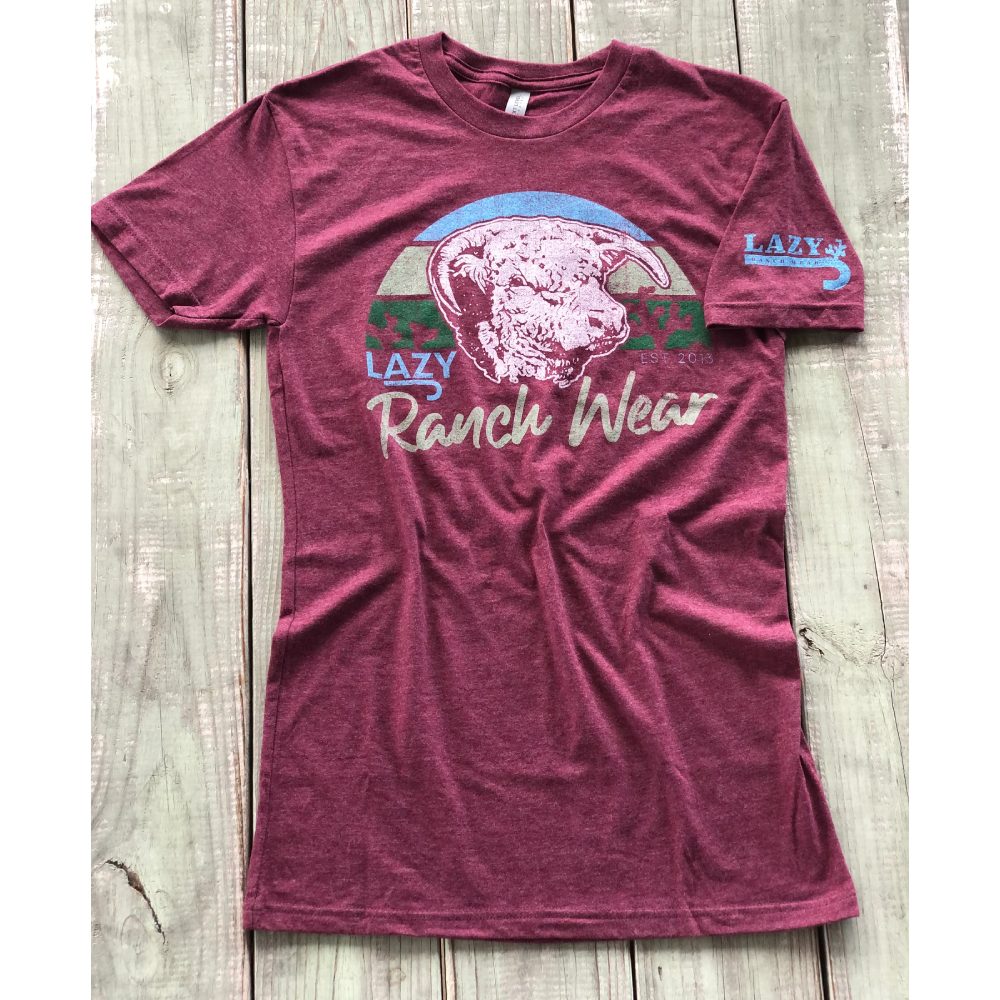 Lazy J Mens Spring Ranch Maroon T-Shirt - SPRINGRANCH