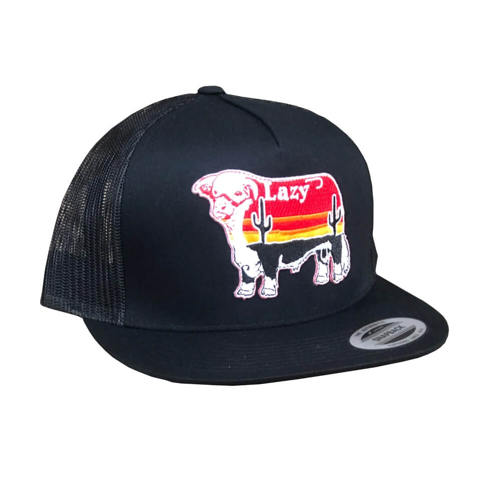 Lazy J Mens Sunrise Cactus Bull Cap - BLKBLK4LSUN