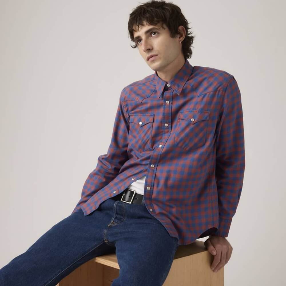 Levi's Mens Classic Western Standard Fit Shirt Trenton Plaid Sunshine Blue Twill - 857450321