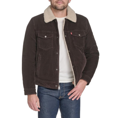 Levi's Mens Corduroy Sherpa Snap Jacket Chocolate Brown