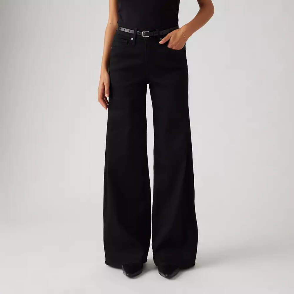 Levi's Womens 318 Shaping Wide Leg Jeans Black - 001PZ0005