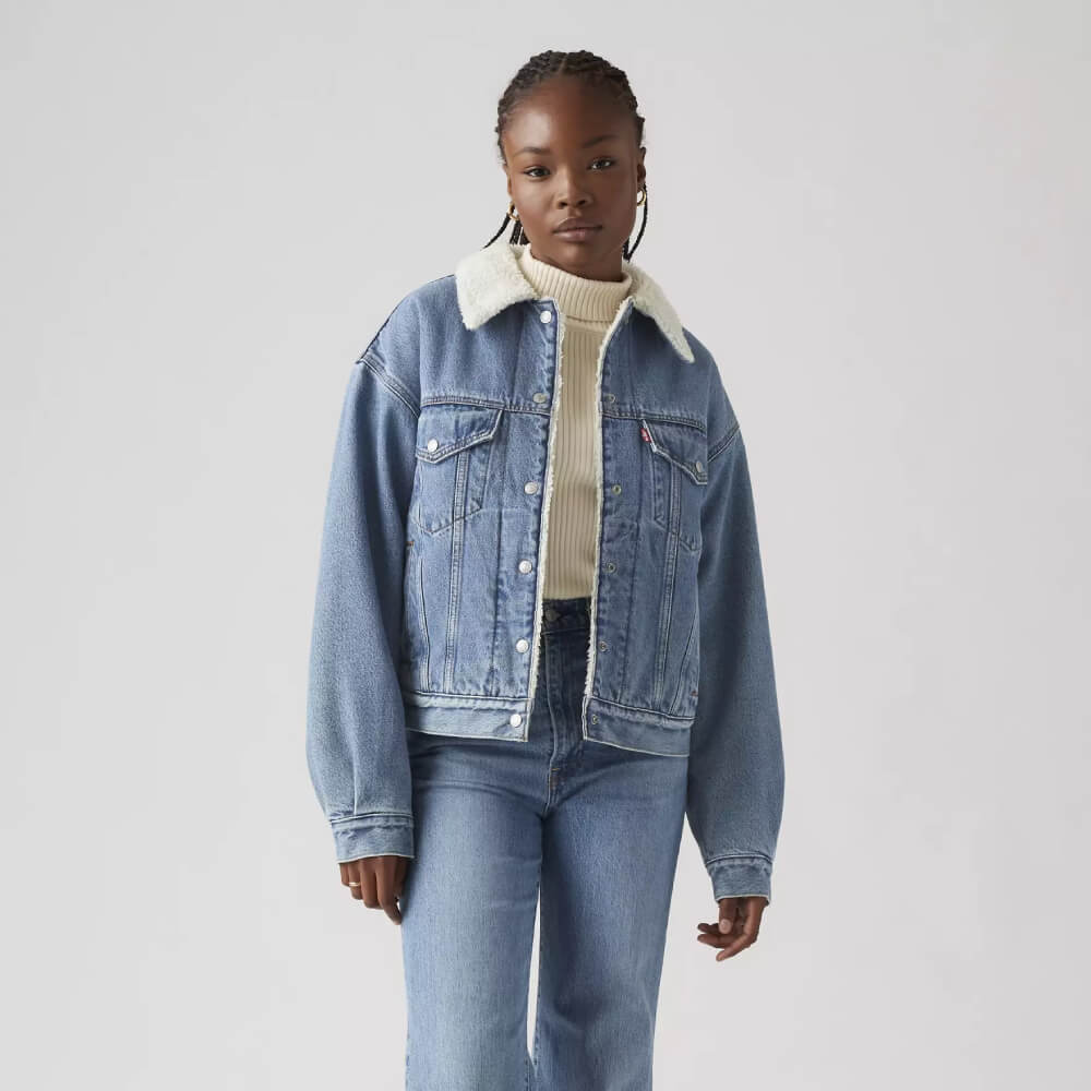 Levi's Womens '90s Sherpa Trucker Jacket Inner Adventurer - Dark Wash - A44350011