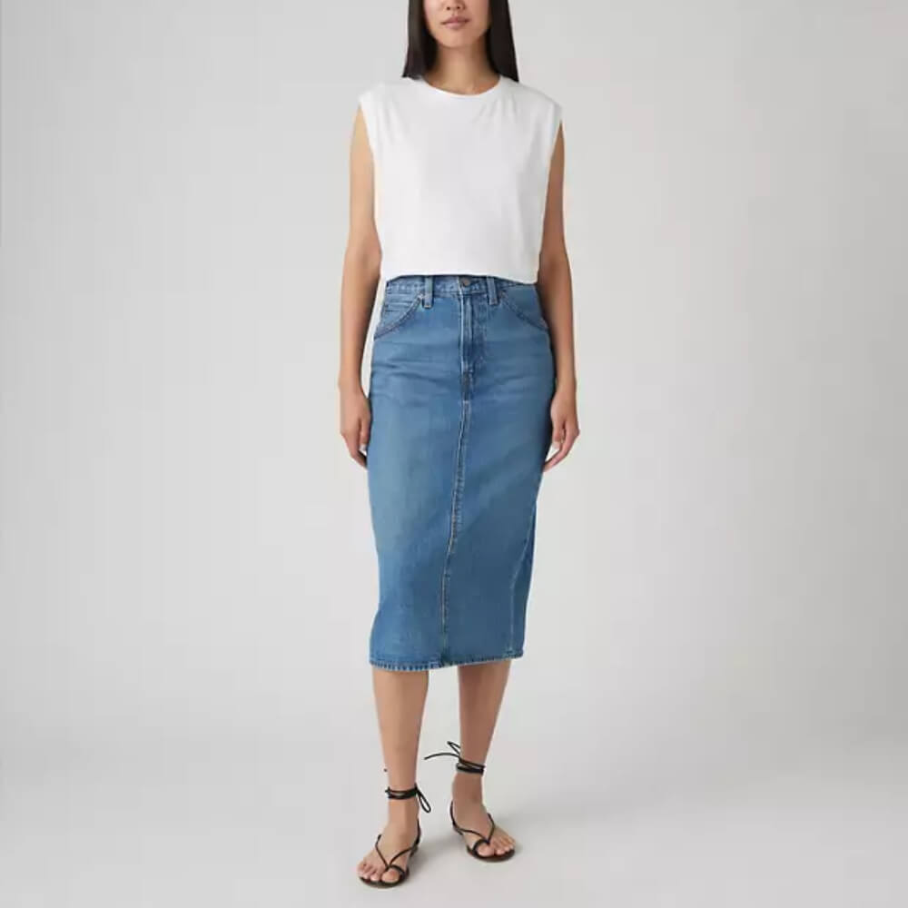 Levi's Womens Denim High Rise Slit Skirt Blue - 001VH0000