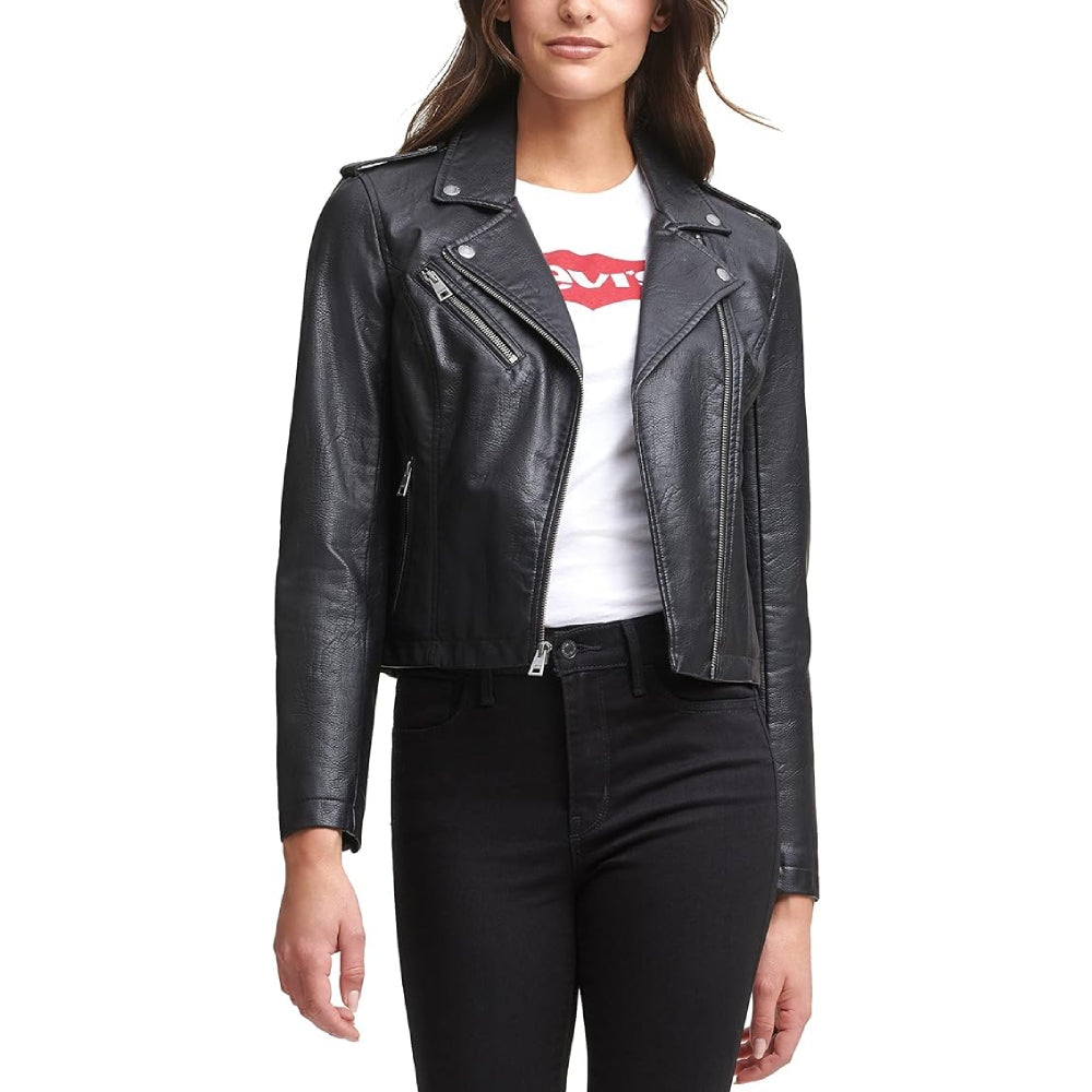 Levi's Womens Faux Leather Classic Asymmetrical Motorcycle Jacket - LW7RU613-BLACK
