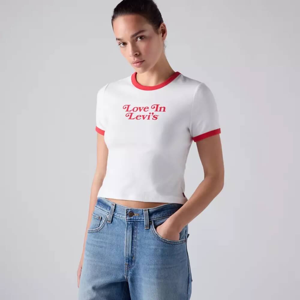 Levi's Womens Graphic Hayes Cropped T-Shirt Bright White / True Red - 008A70016