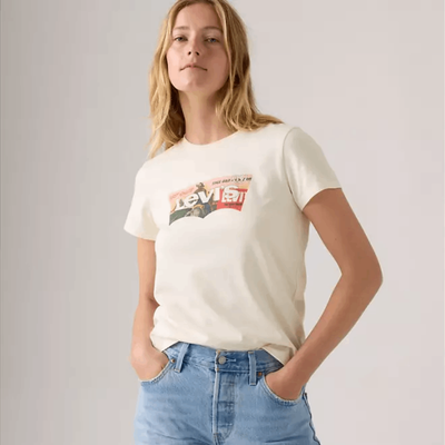 Levi's Womens The Perfect Tee Short Sleeve T-Shirt Heritage Ad Bw Egret - White - 173693186