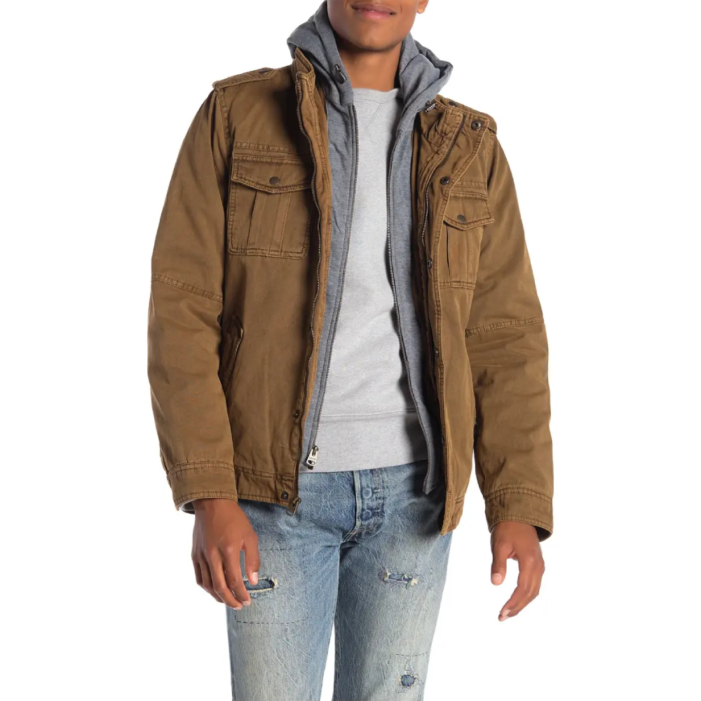 Levi's Mens Lined Hooded Military Jacket - LM8RC364-BROWN