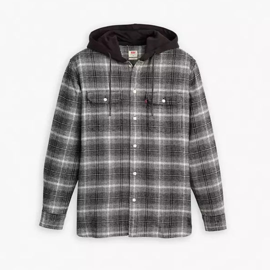 ジャケット・アウター 00s A.P.C. cotton flannel hoodie jacket Mens Plaid Hoodie Flannel Shirt Jacket Long Sleeve Causal