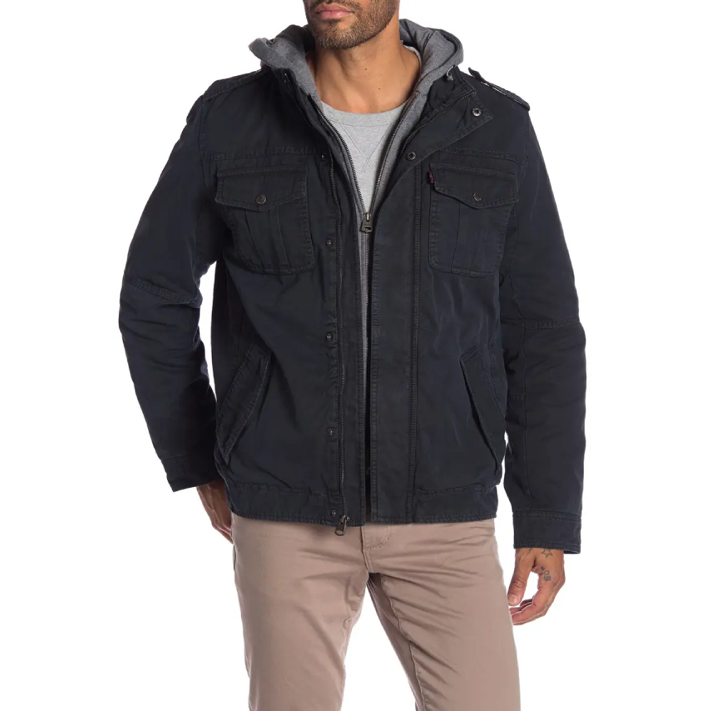 Cool Levi s Mens Lined Hooded Military Jacket In Navy