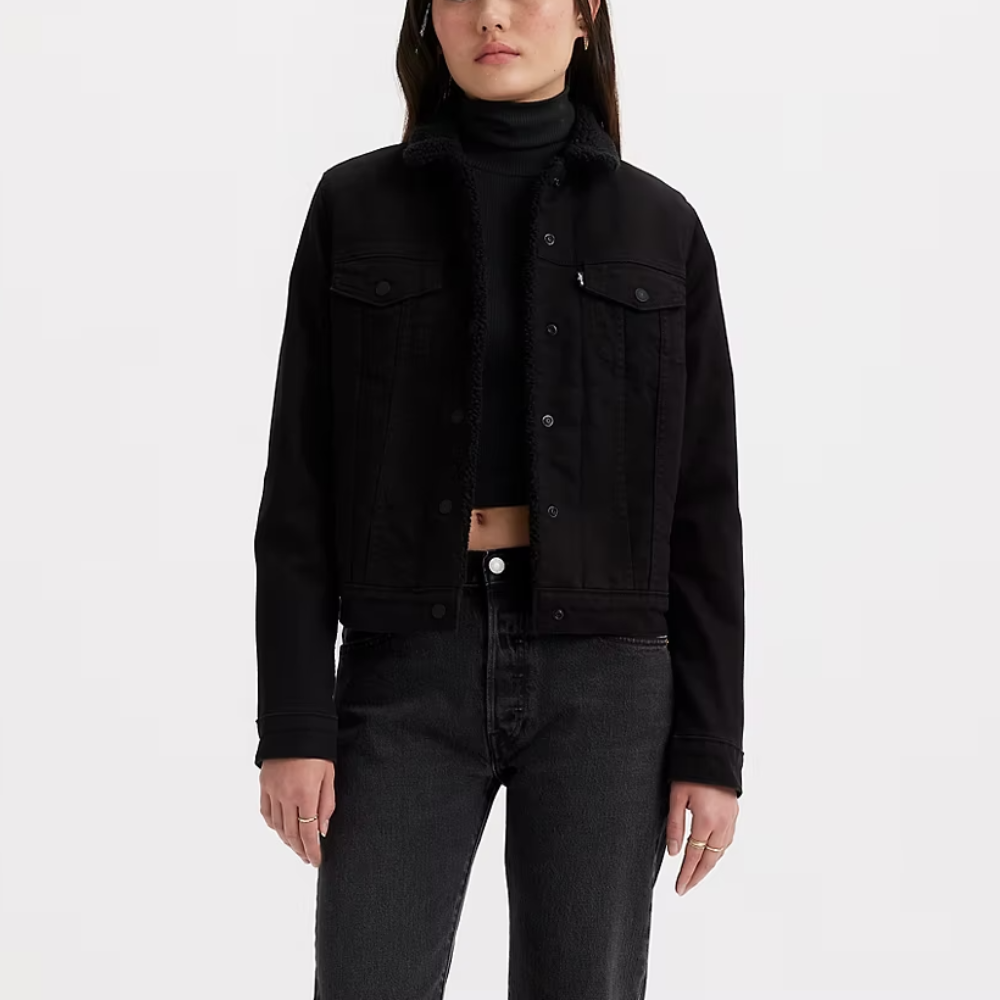 Levis denim sherpa trucker jacket black deals