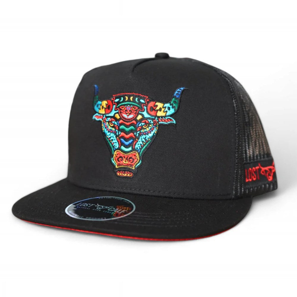 Lost Calf Mens Alebrije A-Frame Cap Black - ALEBRIJE-LCC