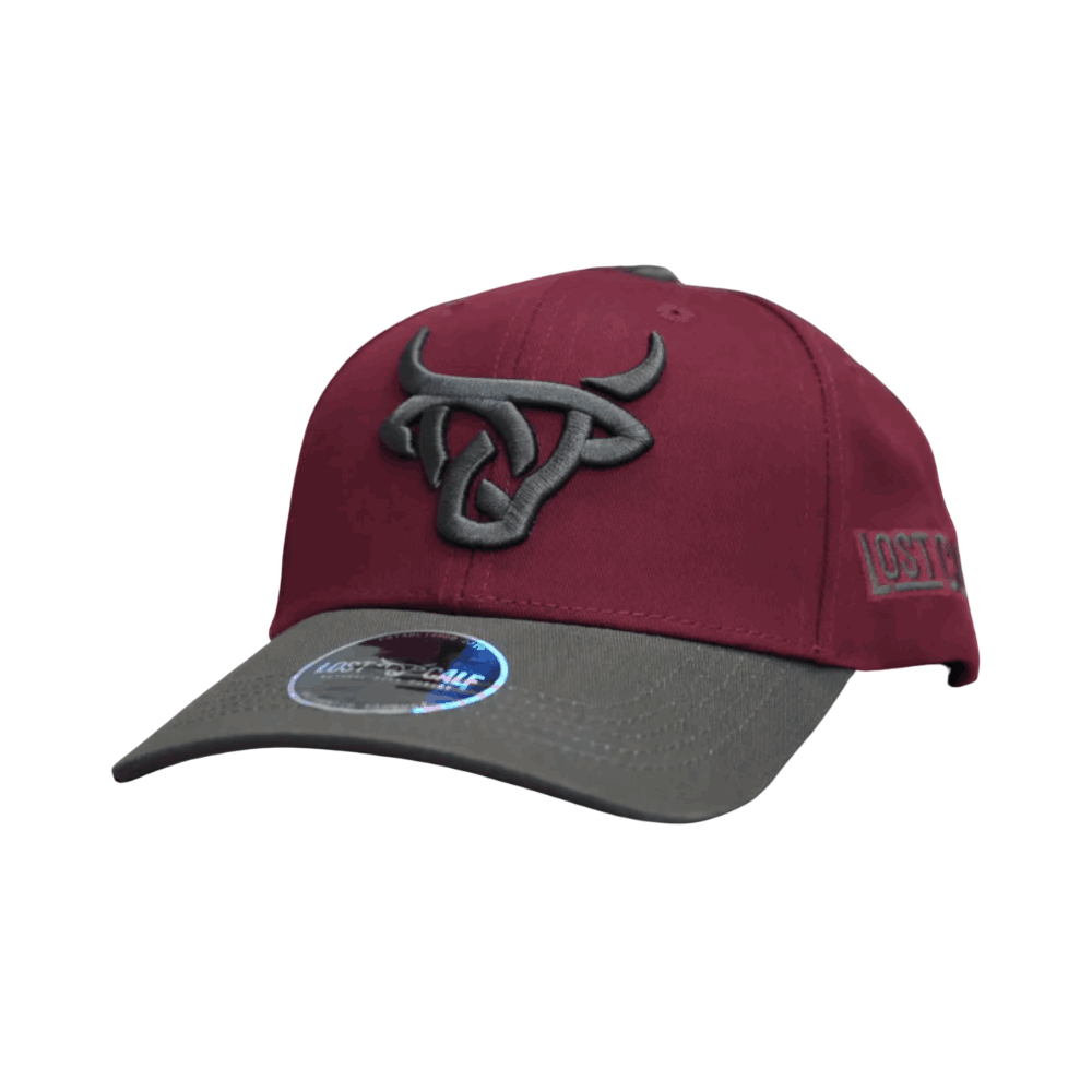 Lost Calf Mens Curve Cap Maroon Grey - MAROON-LCAF