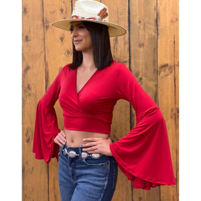 Lucky & Blessed Womens Bell Sleeve Blouse