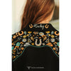 Lucky & Blessed Womens Black Suede Embroidered Sleeve Blazer