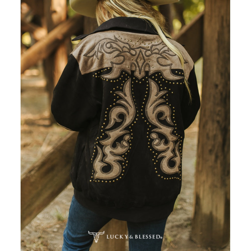 Lucky & Blessed Womens Boot Stitch Bomber Jacket