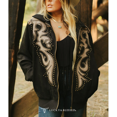 Lucky & Blessed Womens Boot Stitch Bomber Jacket