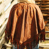 Lucky & Blessed Womens Boot Stitch Embroidered Fringe Cape Brown