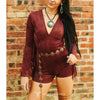 Lucky & Blessed Womens Burgundy Suede Fringe Romper