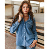 Lucky & Blessed Womens Classic Western Denim Shirt Mid Wash - TO1077-MW