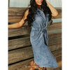 Lucky & Blessed Womens Denim Belted Dress