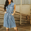 Lucky & Blessed Womens Denim Belted Dress