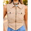 Lucky & Blessed Womens Denim Western Collared Zip Front Blouse Sand - TO1258-SND