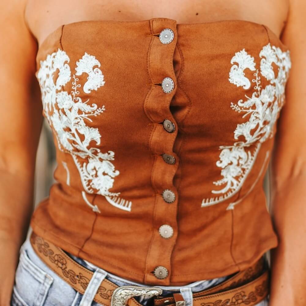 Lucky & Blessed Womens Floral Embroidery Corset