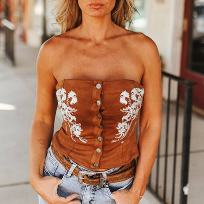 Lucky & Blessed Womens Floral Embroidery Corset Top - TO598-CML