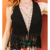 Lucky & Blessed Womens Fringe Sleeveless Blouse Black - TO1253-BLK