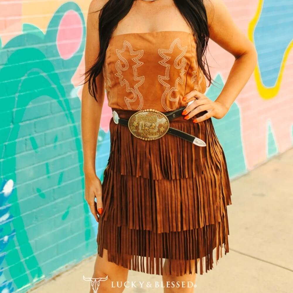 Lucky & Blessed Womens Fringe Tier Skirt