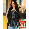 Lucky & Blessed Womens Fringed Blouse Black - TO844-BLK