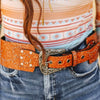 Lucky & Blessed Womens Genuine Leather Studded Wide Belt Cognac - BE-35-COGTOOL